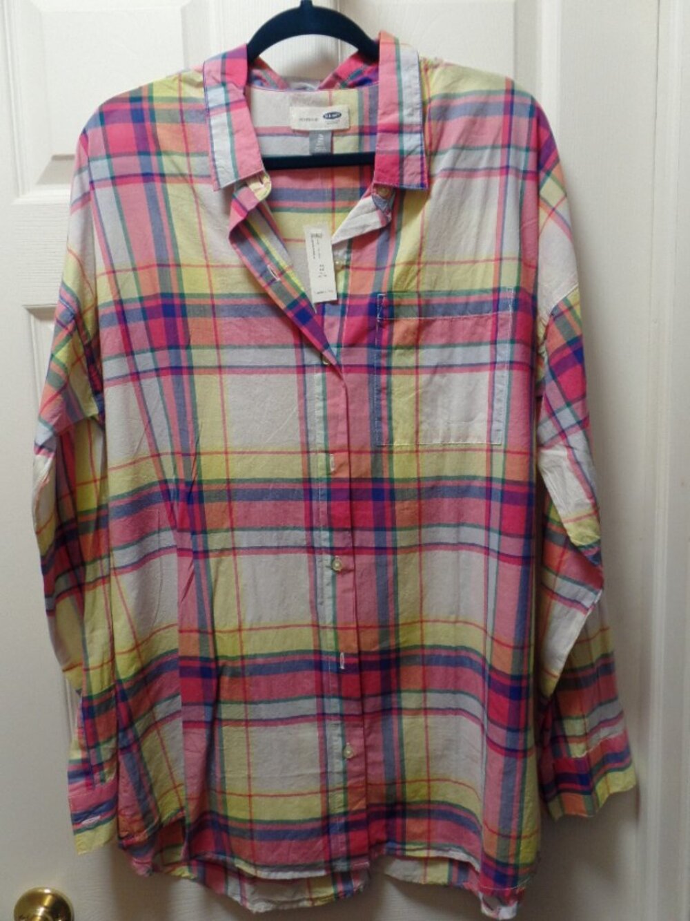 *NWT* Old Navy XL TALL 18 20 Plaid Boyfriend Lawn Cotton Button Front Shirt